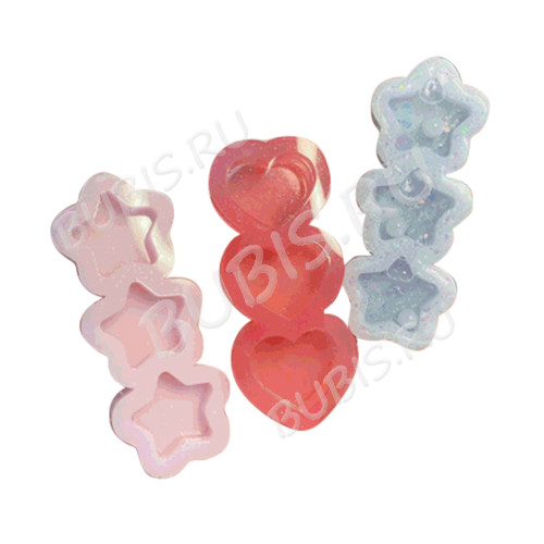 Молд 279 для эпоксидной смолы Шейкер/рамка Тройная звезда, Тройное сердце 76*77,5*15мм (силикон)