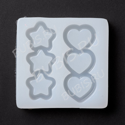 Молд 279 для эпоксидной смолы Шейкер/рамка Тройная звезда, Тройное сердце 76*77,5*15мм (силикон)