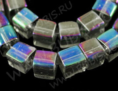 Бусина Кубик 06 5*5*5мм серый с бензином прозрачный (стекло) (10шт.)