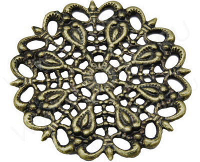 Декоративный элемент 050 Цветочек круг ажурный коннектор 25*25*0,9мм античная бронза (Brass) (имитация скани)