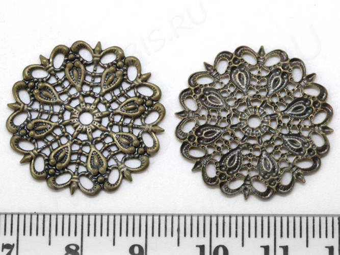 Декоративный элемент 050 Цветочек круг ажурный коннектор 25*25*0,9мм античная бронза (Brass) (имитация скани)