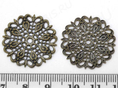 Декоративный элемент 050 Цветочек круг ажурный коннектор 25*25*0,9мм античная бронза (Brass) (имитация скани)
