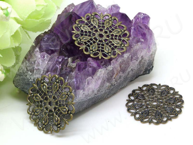 Декоративный элемент 050 Цветочек круг ажурный коннектор 25*25*0,9мм античная бронза (Brass) (имитация скани)