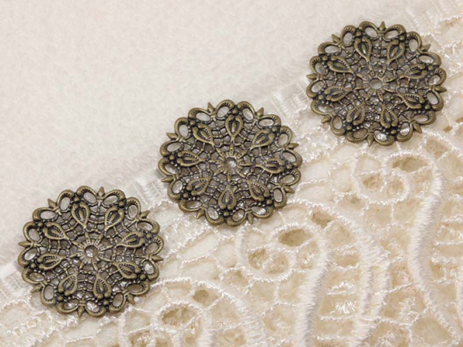 Декоративный элемент 050 Цветочек круг ажурный коннектор 25*25*0,9мм античная бронза (Brass) (имитация скани)