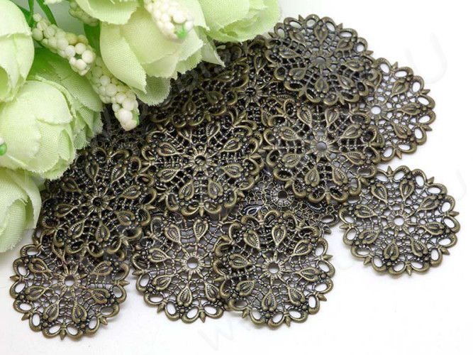 Декоративный элемент 050 Цветочек круг ажурный коннектор 25*25*0,9мм античная бронза (Brass) (имитация скани)