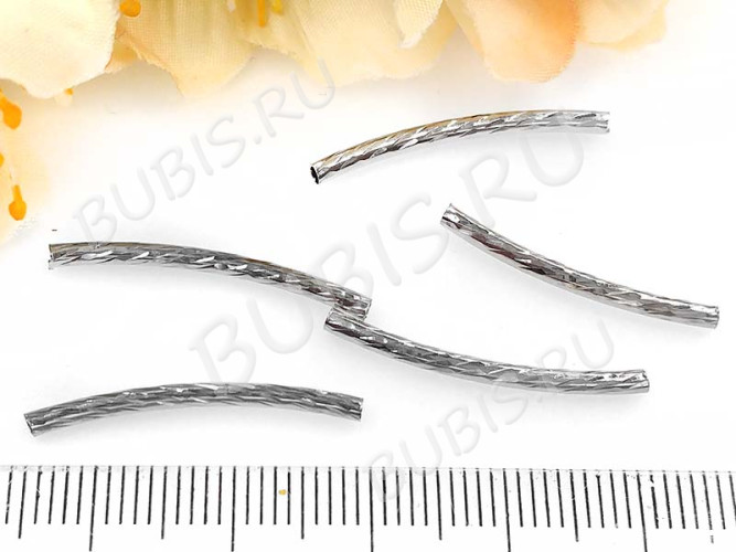 (СКИДКИ!!!) Трубочка металлическая 09 изогнутая витая 25*2мм цвет платины (Brass) (10шт.)