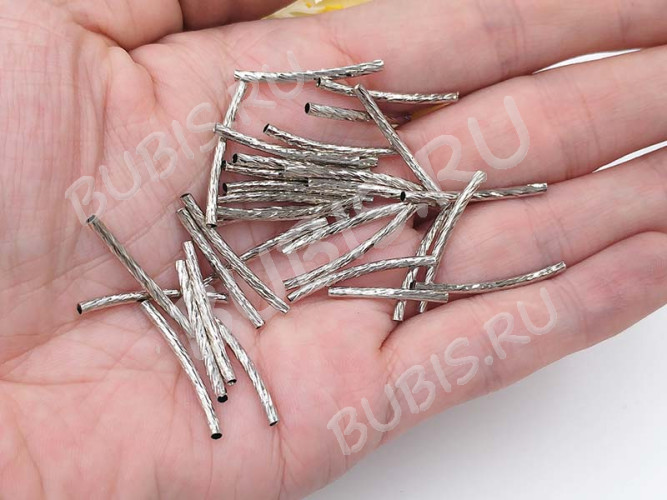 (СКИДКИ!!!) Трубочка металлическая 09 изогнутая витая 25*2мм цвет платины (Brass) (10шт.)