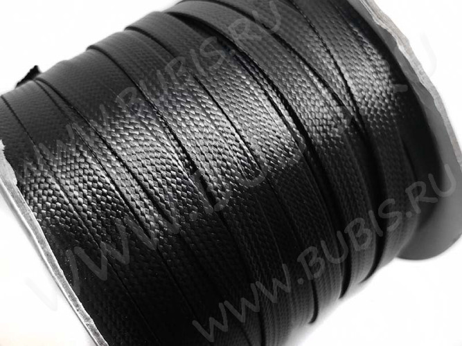 Вощёный полиэстеровый шнур "корейский" ПОЛОСКА 8*1мм черный (1м)