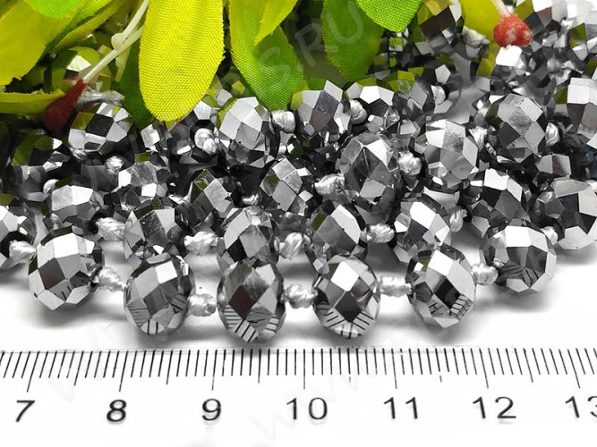 (СКИДКИ!!!) Бусина кристалл Абакус гранёный 10*10*7,5мм т.серебристый непрозрачный (имитация Сваровски) (10шт.)