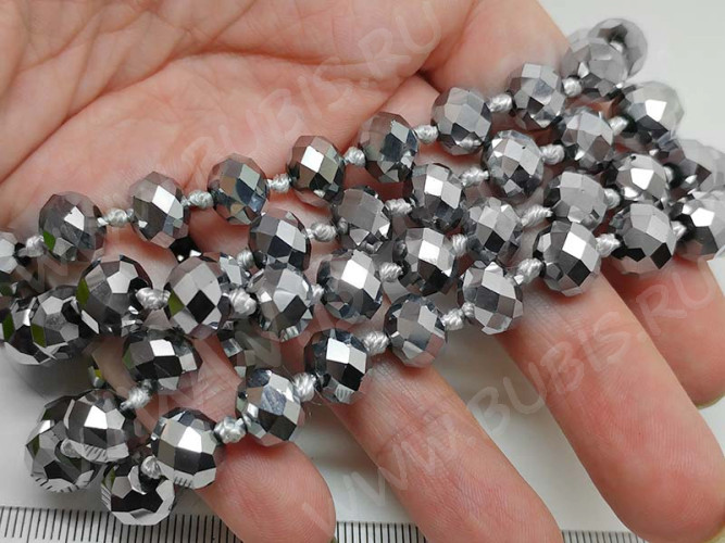 (СКИДКИ!!!) Бусина кристалл Абакус гранёный 10*10*7,5мм т.серебристый непрозрачный (имитация Сваровски) (10шт.)