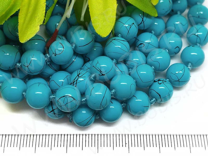 (СКИДКИ!!!) Бусина округлая 8мм имитация камня Бирюза голубая (стекло) (50шт.)
