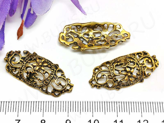 283 Коннектор ажурный 32*13,5*4мм античное золото (литьё)