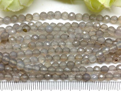 (ОПТ) Бусина округлая ГРАНЁНАЯ 4мм Агат Серый натуральный (камни) (НИТЬ)