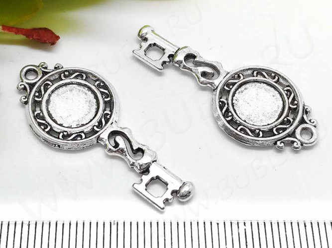 Подвеска Ключик 55 двусторонний с круглым сеттингом 8мм 35*15*2мм античное серебро (литьё)