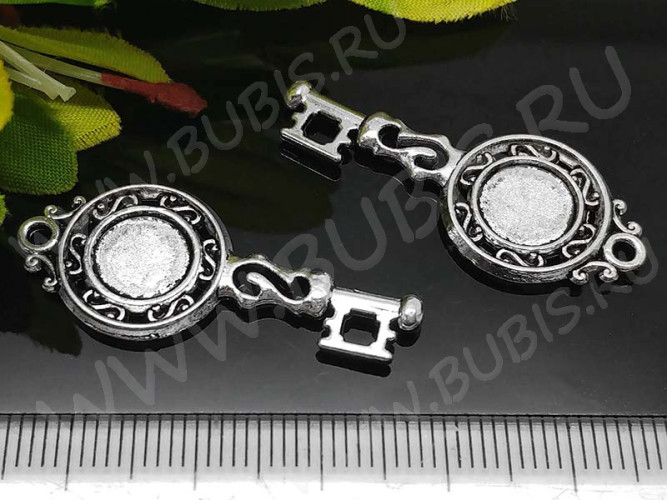 Подвеска Ключик 55 двусторонний с круглым сеттингом 8мм 35*15*2мм античное серебро (литьё)