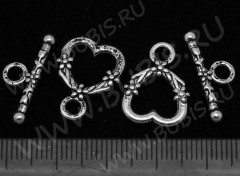 076 Тоггл Сердечко с цветочками 18,5*14мм и 21*8,2мм античное серебро (литьё)