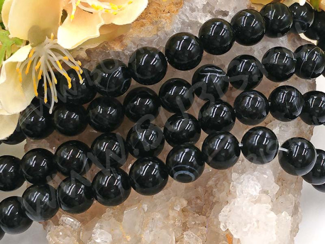(СКИДКИ!!!) Бусина округлая ГЛАДКАЯ 12мм Агат Мадагаскарский чёрный натуральный (камни) (10шт.)