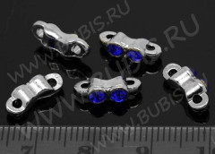 Разделитель 19 со стразами на 2 нити 12*5*3,5мм цвет платины и синий (литьё)