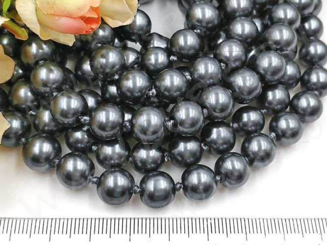 (СКИДКИ!!!) Бусина округлая "жемчуг" 10мм т.серая (стекло) (10шт.)