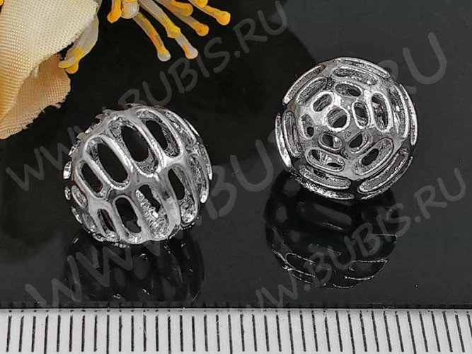 Бусина ажурная 30 Шарик 12,5*12,5*11мм цвет платины (Milano LUX) (Brass с родированием)