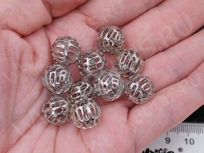 Бусина ажурная 30 Шарик 12,5*12,5*11мм цвет платины (Milano LUX) (Brass с родированием)