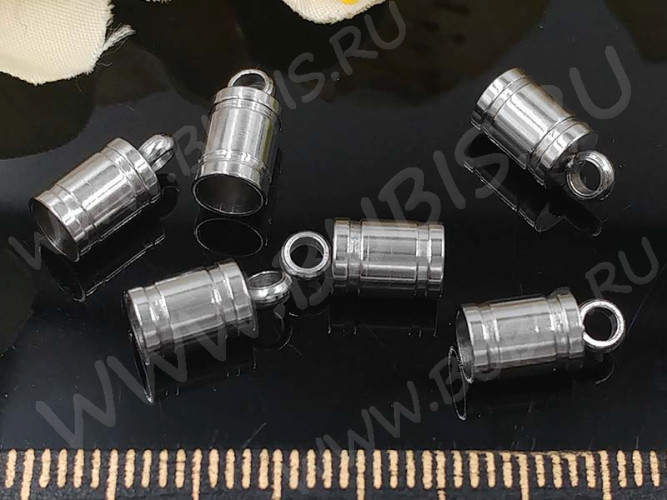 Концевик 096 10,5*5*5мм для шнура до 4мм цвет платины (Хирургическая сталь)