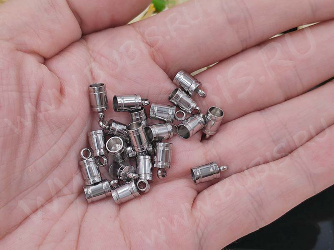 Концевик 096 10,5*5*5мм для шнура до 4мм цвет платины (Хирургическая сталь)