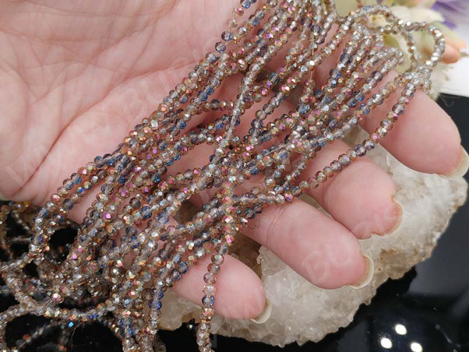 (СКИДКИ!!!) Бусина кристалл гранёный абакус 3*3*2мм микс раухтопаз и коричневый с AB прозрачный (имитация Сваровски) (НИТЬ)