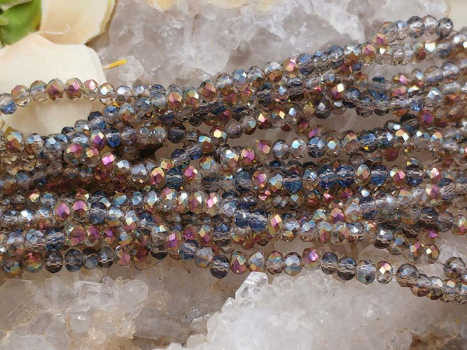 (СКИДКИ!!!) Бусина кристалл гранёный абакус 3*3*2мм микс раухтопаз и коричневый с AB прозрачный (имитация Сваровски) (НИТЬ)