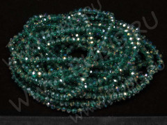 Бусина кристалл гранёный абакус 4,3*4*3,5мм т.бирюзовый с АВ прозрачный (имитация Сваровски) (20шт.)