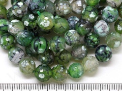 (ОПТ) Бусина округлая ГРАНЁНАЯ 10мм Агат Огненный &quot;Вены дракона&quot; зелёный (камни) (НИТЬ)