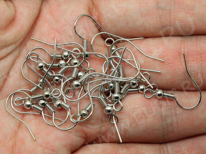 (СКИДКИ!!!) Швензы-крючки №048 с пружинкой и шариком 18,5*17мм цвет платины (Brass) (10 пар)