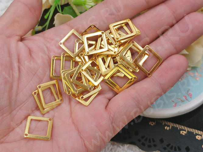 351 Коннектор Ромб рамка вставка 18*18*0,7мм золотистая (Хирургическая ювелирная сталь)