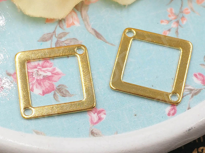 351 Коннектор Ромб рамка вставка 18*18*0,7мм золотистая (Хирургическая ювелирная сталь)