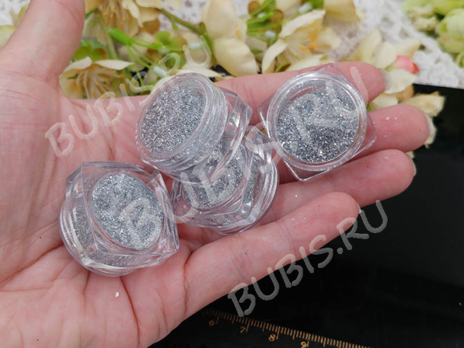 Наполнение для смолы и бутылочек 113 блёстки серебристые с АВ в контейнере (декор)