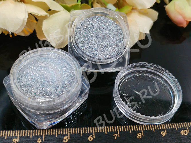 Наполнение для смолы и бутылочек 113 блёстки серебристые с АВ в контейнере (декор)