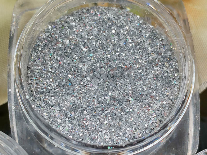 Наполнение для смолы и бутылочек 113 блёстки серебристые с АВ в контейнере (декор)