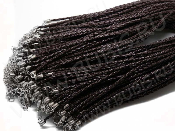 Шнур с замочком 01 кожзам плетёный круглый 3мм коричневый (43см)