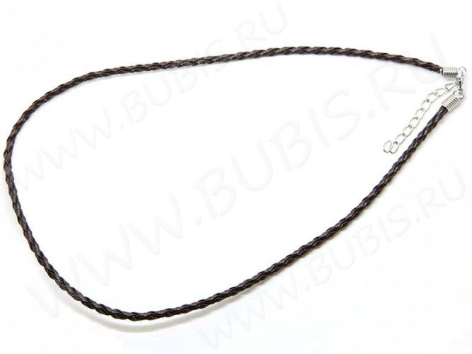 Шнур с замочком 01 кожзам плетёный круглый 3мм коричневый (43см)