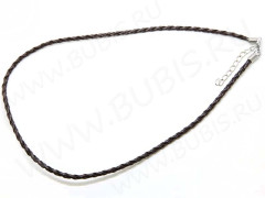 Шнур с замочком 01 кожзам плетёный круглый 3мм коричневый (43см)