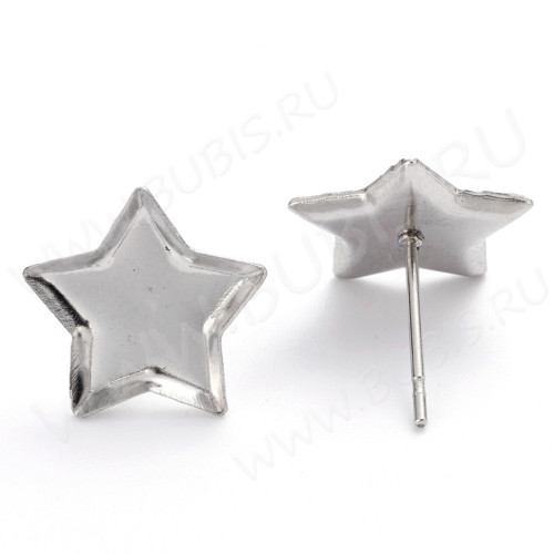 Пуссеты ("гвоздики") №193 (с сеттингом звезда 12*12мм) 12,5*12*0,6мм цвет платины (Хирургическая сталь) (1 пара)