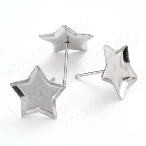 Пуссеты ("гвоздики") №193 (с сеттингом звезда 12*12мм) 12,5*12*0,6мм цвет платины (Хирургическая сталь) (1 пара)