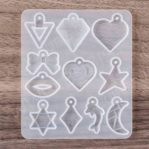 Молд 274 для эпоксидной смолы Треугольник, Кристалл, Сердце, Бантик, Губы, Звезда, Звезда Давида, Ромб, Дельфин, Луна (силикон)