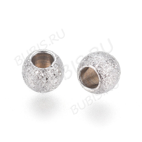 Бусина Шарик металлический "сахарный" 3*2мм цвет платины (Хирургическая сталь) 