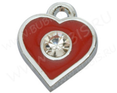 Подвеска Сердечко 29 со стразом 13*11*2,8мм красное (цветные подвески)