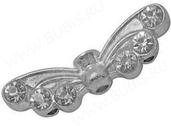 Крылья 20 3D разделитель со стразами 21,5*7*4,5мм цвет платины и прозрачный (литьё)