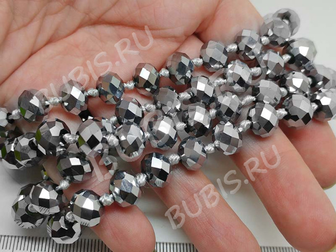 Бусина кристалл Абакус гранёный 10*10*7,5мм т.серебристый непрозрачный (имитация Сваровски)