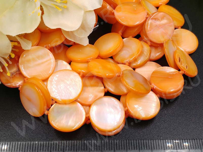 Бусина Круг 14 перламутр 15*15*3мм рыжий (камни) (перламутр и ракушки)