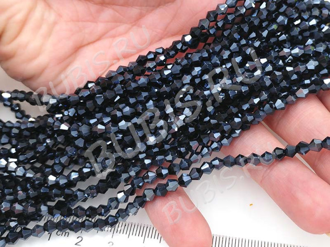 (ОПТ) Бусина кристалл Биконус гранёный 4*4мм Хрусталь т.серый непрозрачный (имитация Сваровски) (НИТЬ)