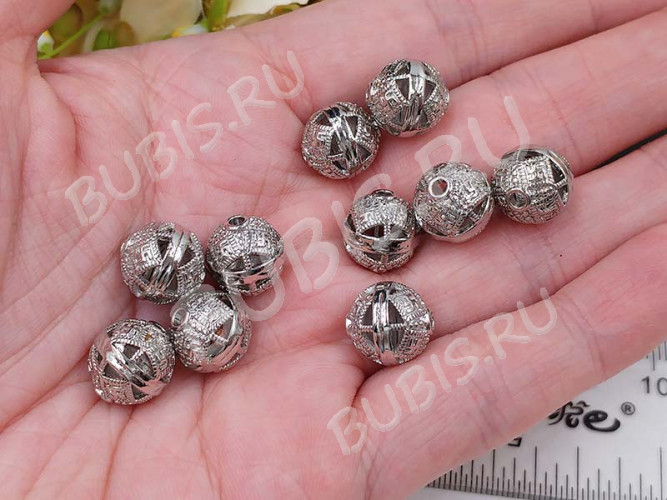 Бусина ажурная 31 Шарик 11,5*11*11мм цвет платины (Milano LUX) (Brass с родированием)